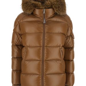 Moncler Brown 'Hypolais' Down Jacket With Removable Fur Hood And Logo
