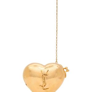 Saint Laurent White Colored Heart-Shaped Clutch With Chain-Link Shoulder Strap And Cassandre On The Front