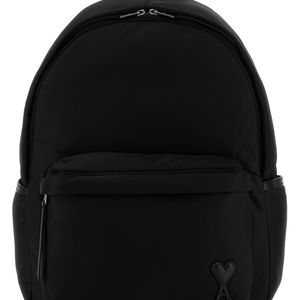 AMI Black Canvas Backpack for men