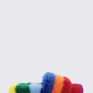 Philipp Plein White Multicolour Striped Fur Slides With Low Heel