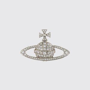 Vivienne Westwood White Orb Logo Brass Brooch With Crystals