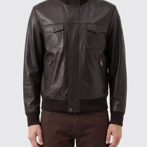 Dolce & Gabbana Grey Dolce &Amp Gabbana Smooth Lambskin Leather Bomber Jacket With High Neck for men