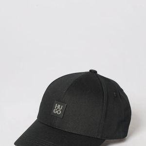 HUGO Black Cotton Hat With Applied Logo for men