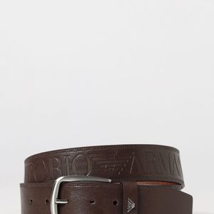 Emporio Armani Brown Bovine Leather Belt With Embossed Logo And Pin Buckle for men