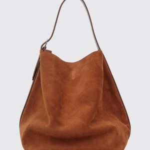 Totême  Brown Suede Leather Tote Bag With Adjustable Handle And Embossed Logo