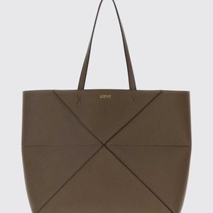 Loewe Brown Large Puzzle Fold Calfskin Leather Tote Bag With Laminated Logo
