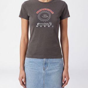 Marni Blue Slim Fit Cotton T-Shirt With Contrasting Logo Print