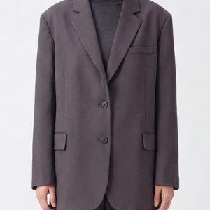 Frankie Shop Grey Cropped Single-Breasted Blazer With Lapels And Flap Pockets