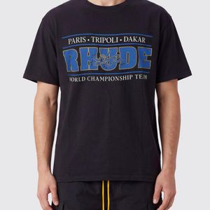 Rhude Blue Graphic Print Cotton T-Shirt With Logo for men