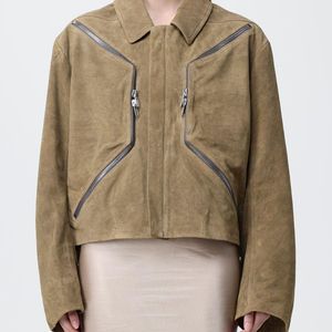 Rick Owens Natural Full Zip Suede Jacket