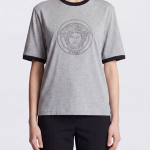 Versace Grey Medusa Logo Print Cotton Crew-Neck T-Shirt