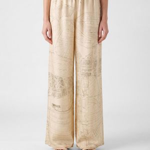 Rohe Natural Graphic Print Silk Wide-Leg Palazzo Trousers With High Waist
