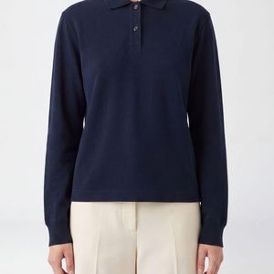Jil Sander Blue Long-Sleeved Cotton Polo Shirt With Contrast Trims And Collar