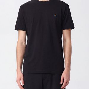 Vivienne Westwood Black Cotton T-Shirt With Contrast Embroidered Orb Logo On The Chest for men