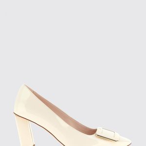Roger Vivier Natural Belle Vivier Patent Leather Pumps With Mid-Heel
