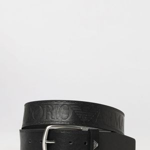 Emporio Armani Black Bovine Leather Belt With Embossed Logo And Pin Buckle for men