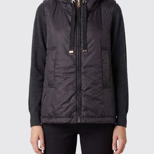 Max Mara Grey Padded Technical Fabric Vest With Hood And High Neck