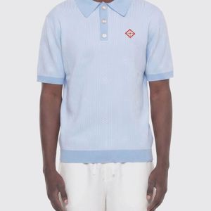 Casablanca Blue Striped Cotton Knit Polo Shirt With Ribbed Collar And Cuffs for men