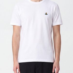 Vivienne Westwood White Cotton T-Shirt With Contrast Embroidered Orb Logo On The Chest for men