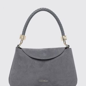 Coccinelle Grey Tiggy Leather And Suede Shoulder Bag With Woven Handle