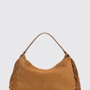 Twinset Brown Suede Shoulder Bag With Fringes And Zip Closure