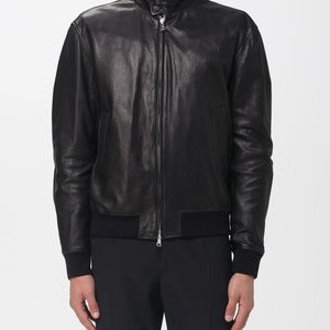 Tagliatore Black Leather Bomber Jacket for men