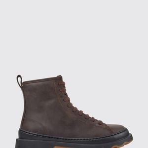 Camper Brown Brutus+ Lace-Up Nubuck Combat Boots With Lug Sole