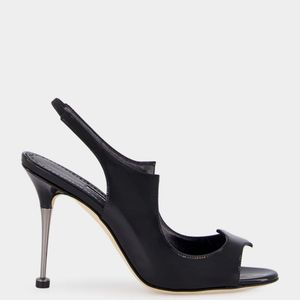 Manolo Blahnik White Minza High-Heeled Patent Leather Slingback Sandals