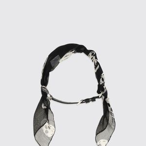 McQueen Black Skull Charm Silk And Leather Bracelet