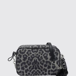 La Carrie Grey Suede Mini Camera Bag With Animal Print And Charms