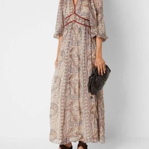 Ba&sh Natur Lange Viskose-Tunika Von Mit Paisley-Print Und V-Ausschnitt