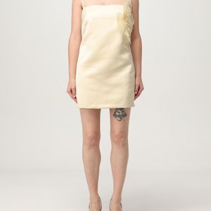 Elisabetta Franchi Natural Mini Dress With Spaghetti Straps And Floral Applique