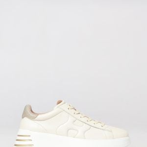Hogan Natural Rebel Leather Platform Sneakers With Side H Logo