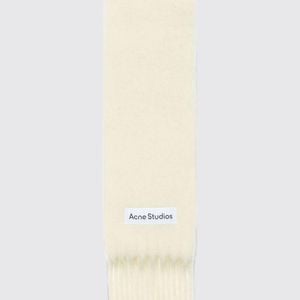 Acne White Alpaca And Wool Blend Fringed Scarf With Embroidered Logo