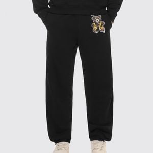 Moschino Couture Black Cotton Jogging Trousers With Logo And Teddy Bear Print for men