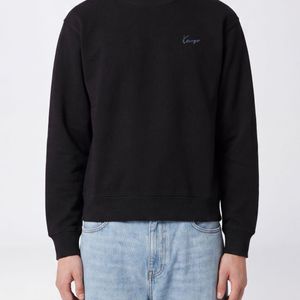 KENZO Black Crewneck Cotton Sweatshirt With Contrast Logo Print On The Chest for men
