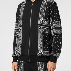 Philipp Plein Black Relaxed Fit Zip-Up Jersey Hoodie With Paisley Print for men
