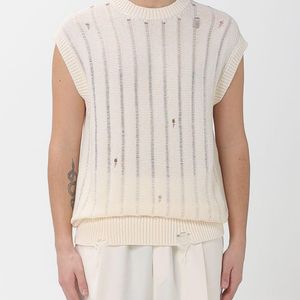 Laneus White Destroyed Effect Cotton Knit Vest for men