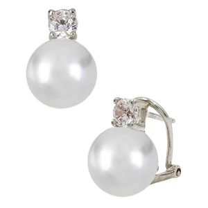 Savvy Cie Metallic Classique Silver Pearl & Cz Earrings