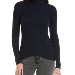 Hannah Rose Black Rib Turtleneck Cashmere-Blend Sweater