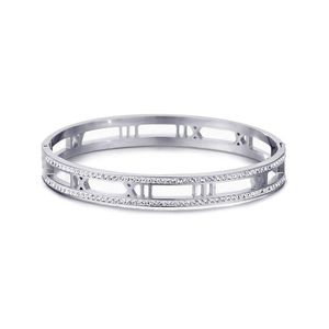 Adornia White Plated Stainless Steel Cz Tarnish-Resistant Roman Numerals Bangle Bracelet