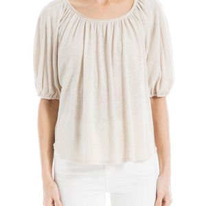Max Studio White Bubble Sleeve Linen-Blend Top
