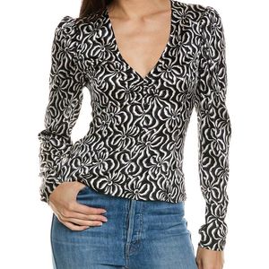 Ganni Black Stretch Satin Silk-blend Top