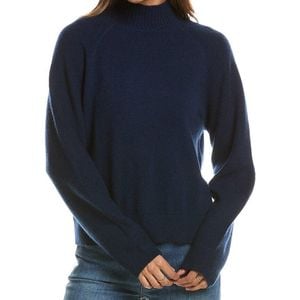 Forte Blue Mix Stitch Raglan Mock Neck 100% Cashmere Sweater