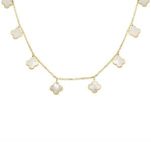 Italian Gold Metallic 14K Mother Of Pearl Station Necklace