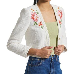 10 Crosby Derek Lam Grey Bayle Embroidered Tweed Jacket