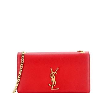 Saint Laurent Red Grainy Leather Classic Monogram Crossbody Medium (Authentic Pre-Loved)