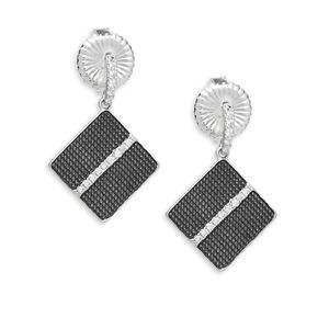 Freida Rothman Metallic Contemporary Deco Square Crystal And Sterling Silver Drop Earrings