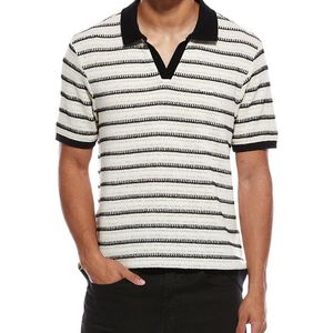 Karl Lagerfeld White Stripe Knit Johnny Collar Shirt for men