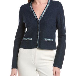 St. John Blue V-Neck Four Button Jacket